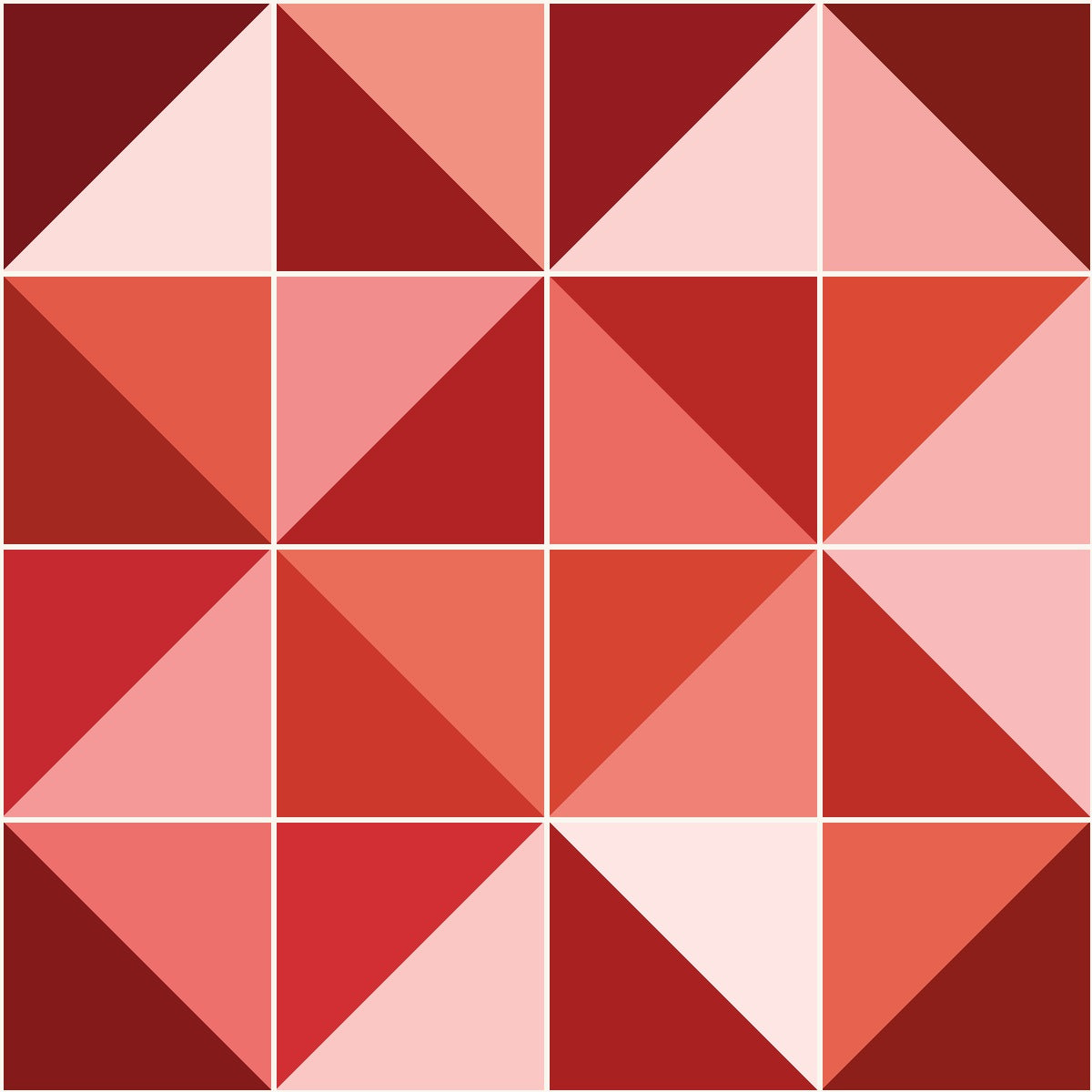 Red quilting fabric – quilt block of red shades from soft coral to deep cranberry