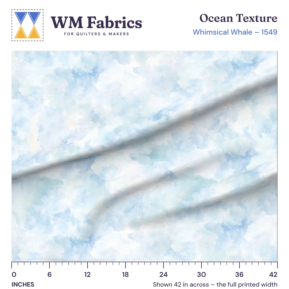 Ocean Texture fabric shown 42 inches across with a ruler for true print scale