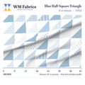 Blue Half Square Triangle fabric, 6 inch blocks shown 42 inches across with a ruler for true print scale