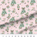 Coquette Christmas Pink & Mint quilting cotton fabric – draped close-up with a ruler showing true print scale