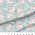 Blue, Sage & Pink William Morris Pimpernel quilting cotton fabric draped close-up