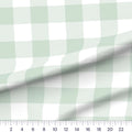 Sage green gingham quilting cotton, 3 inch check – draped close-up with a ruler showing true print scale