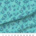 Peony Sketch Aqua quilting cotton fabric – draped close-up with a ruler showing true print scale