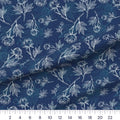 Peony Sketch Navy quilting cotton fabric – draped close-up with a ruler showing true print scale