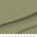 Olive Linen quilting cotton fabric – draped close-up with a ruler showing true print scale
