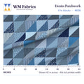 Denim Patchwork fabric, 6 inch blocks shown 42 inches across with a ruler for true print scale