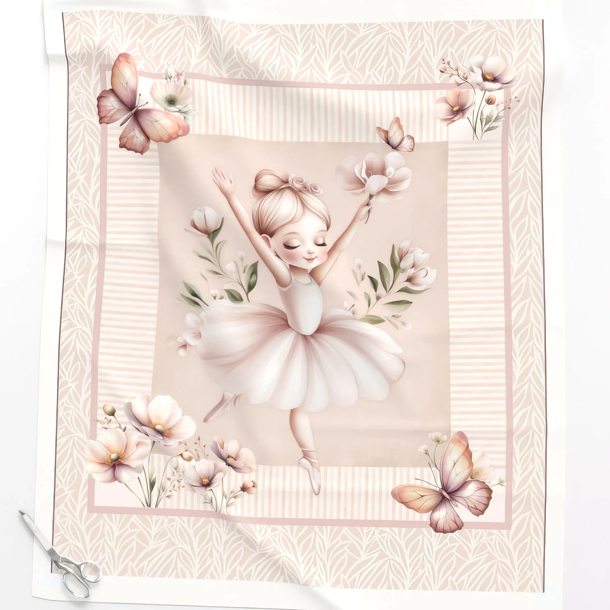 Blush Ballet ballerina baby quilt panel close-up – no-piecing quilt top