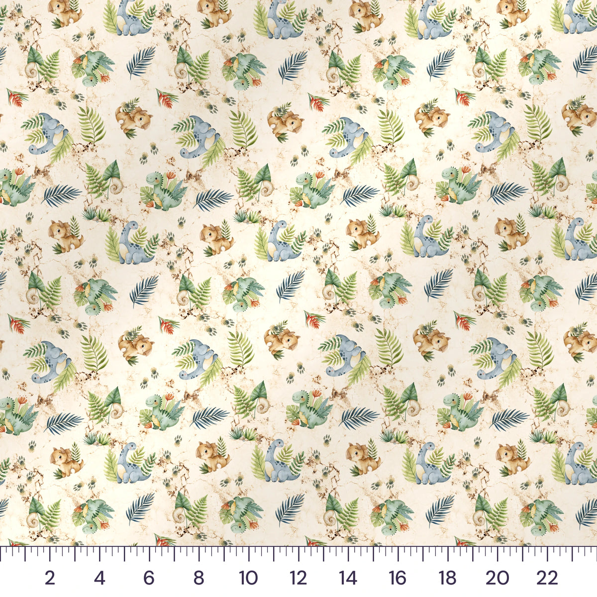 Dino Toss Quilting Cotton – Small Watercolor Dinosaur Fabric by the Yard