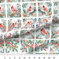 Christmas Cardinal Blocks quilting cotton fabric – draped close-up with a ruler showing true print scale