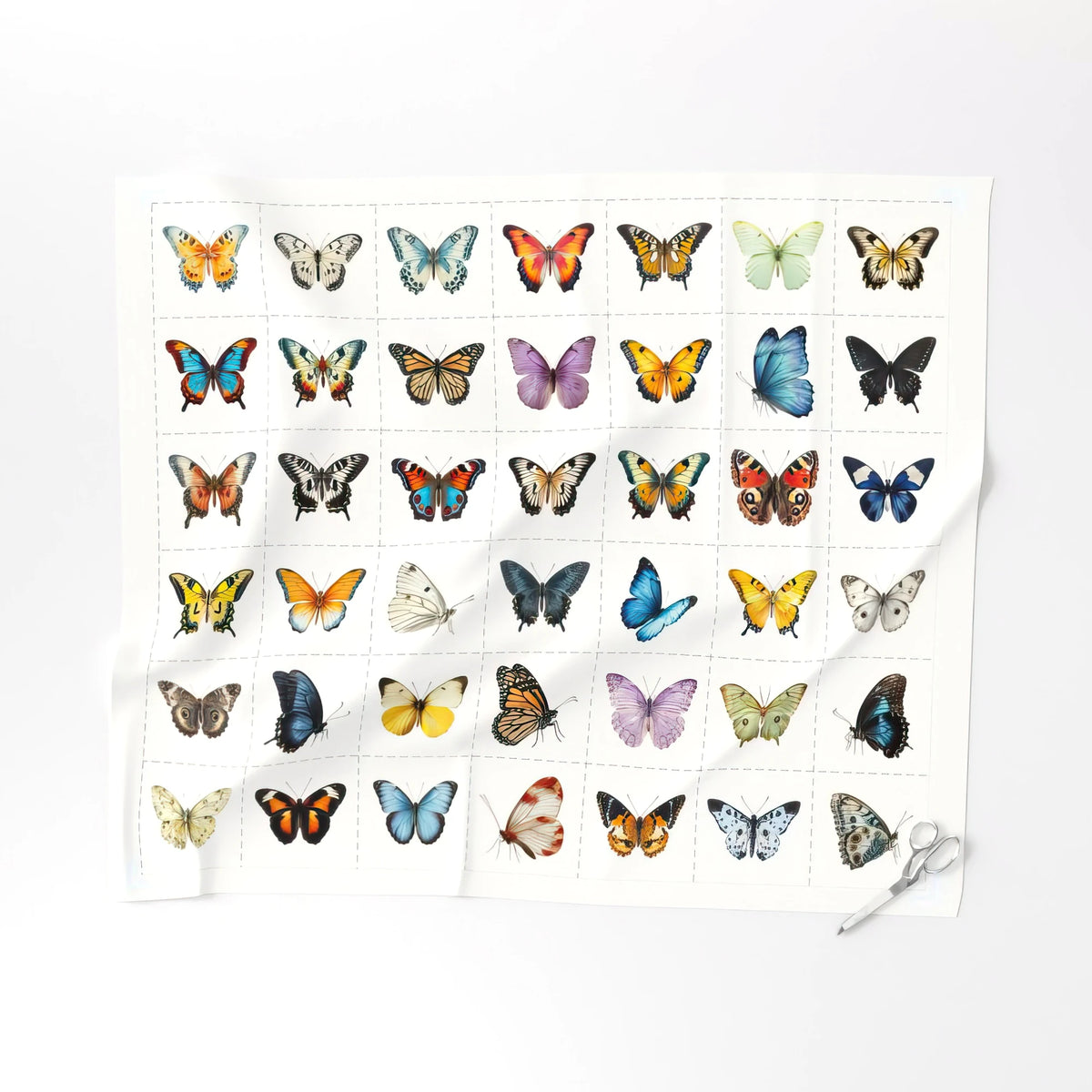 Butterfly Blocks cut-apart quilt block panel laid flat, ready to cut into 6 inch blocks