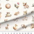 Farm Animal Blocks quilting cotton fabric – draped close-up with a ruler showing true print scale