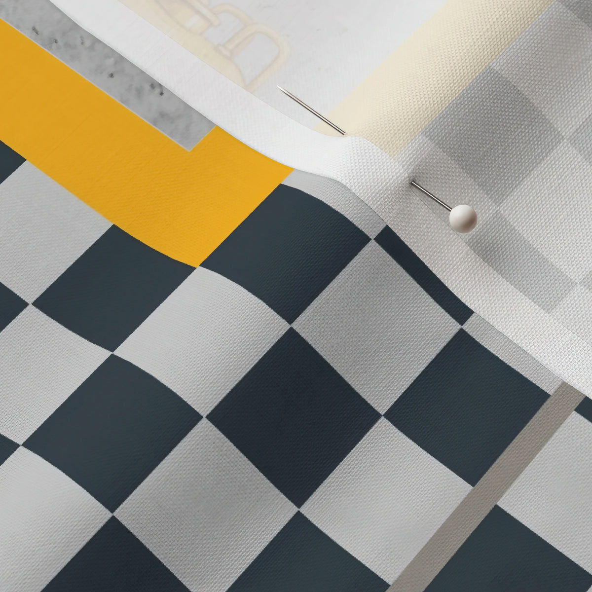 Pinned close-up of the Little Diggers panel corner showing the checker border and white selvage margin