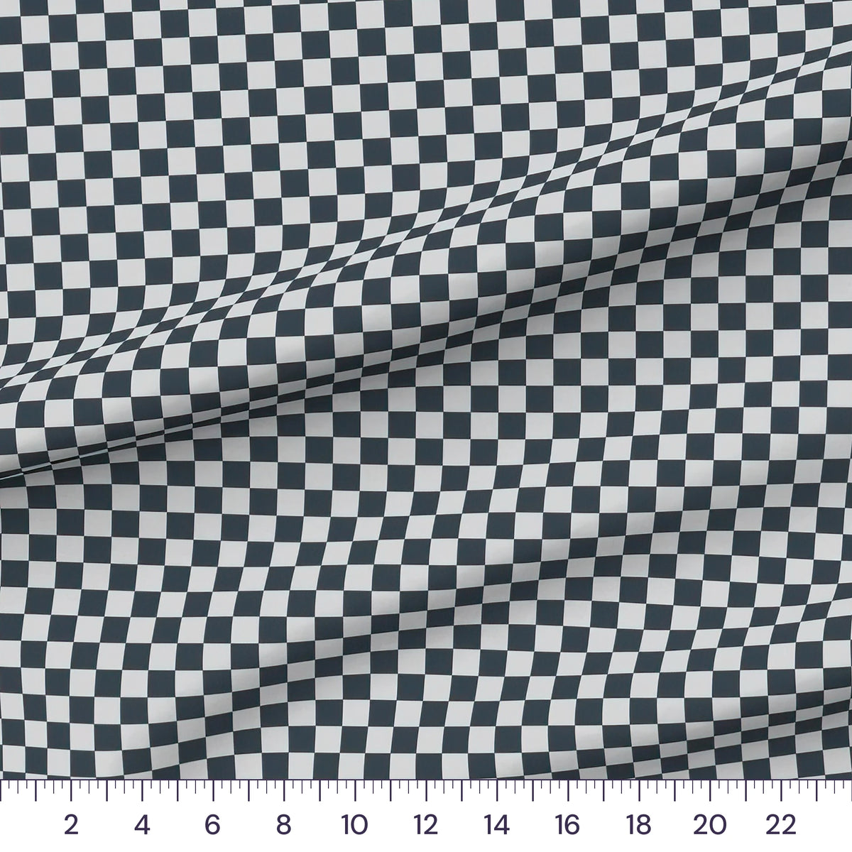 Charcoal Checker 3/4 inch checkerboard quilting cotton close-up with a ruler showing true scale