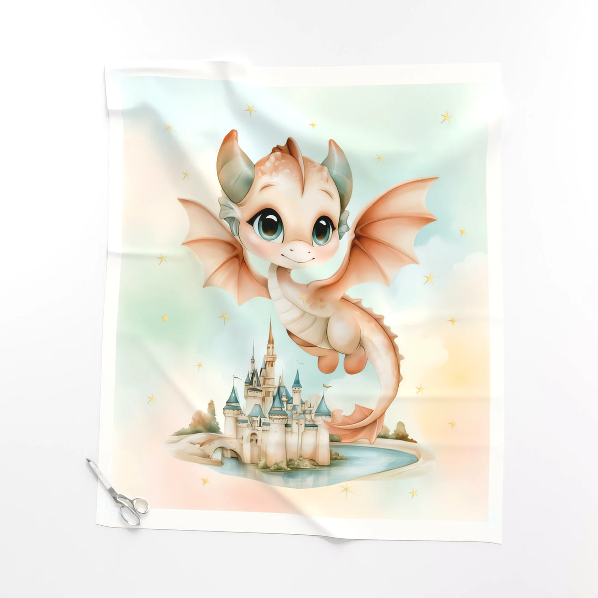 Flying Dragon baby dragon quilt panel laid flat