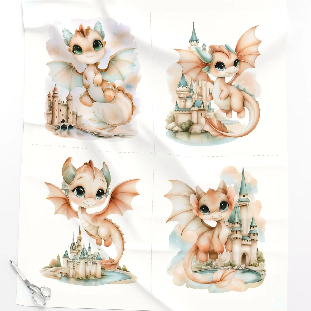 Four Dragon Blocks baby quilt panel close-up on white