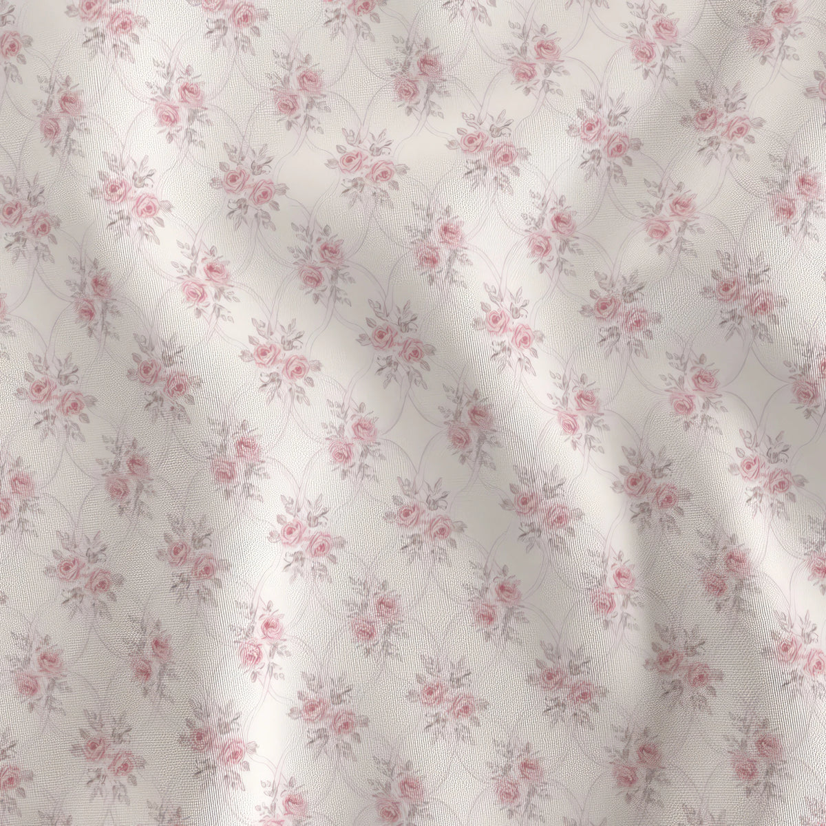 Rosy Lattice pink rose trellis quilting cotton draped to show the soft hand