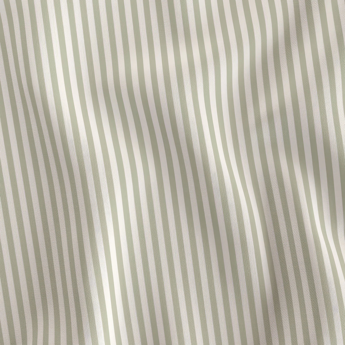 Sage green and cream stripe quilting cotton draped to show the soft hand