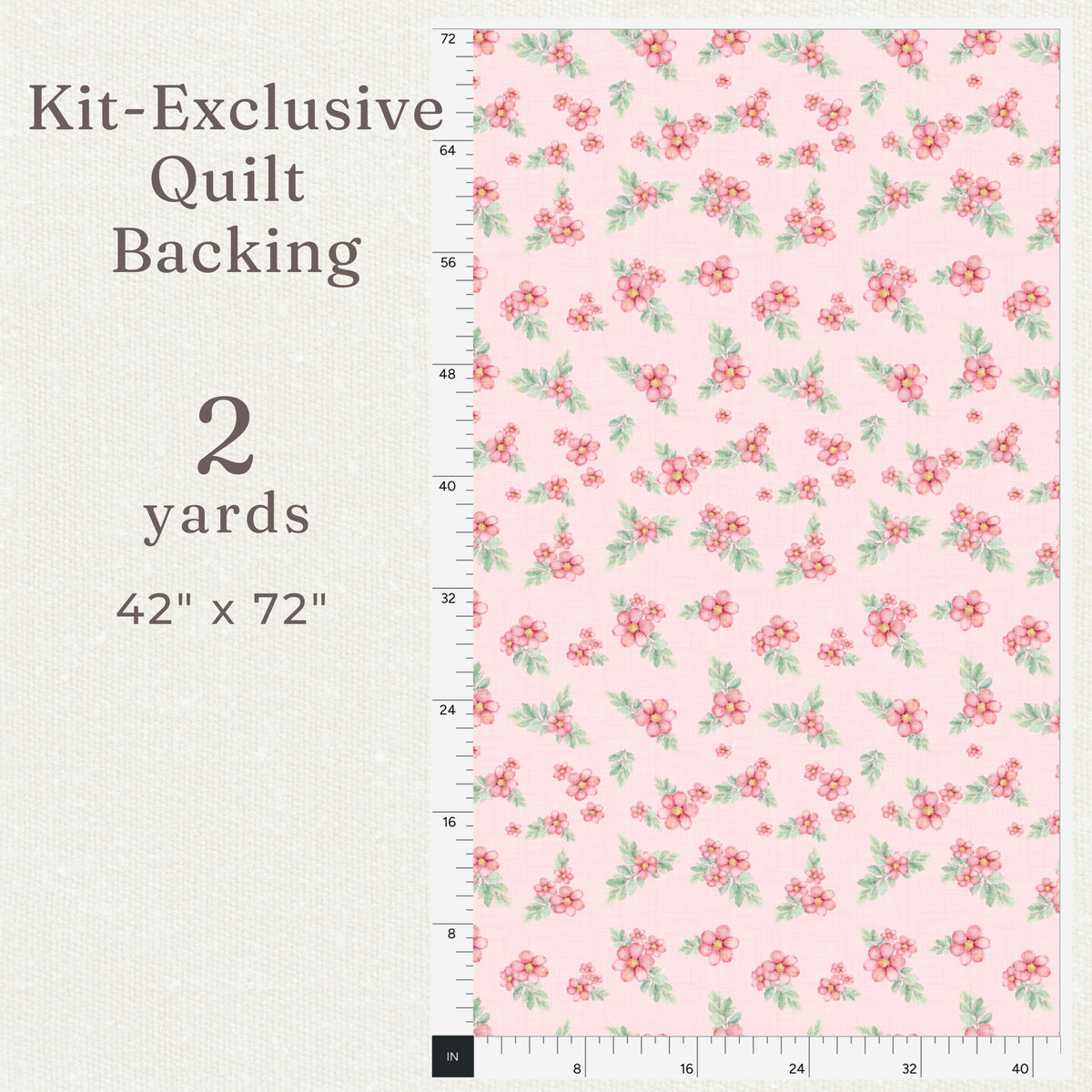 Kit-exclusive Meadow Fawn floral quilt backing, 2 yards, 42 x 72 inches