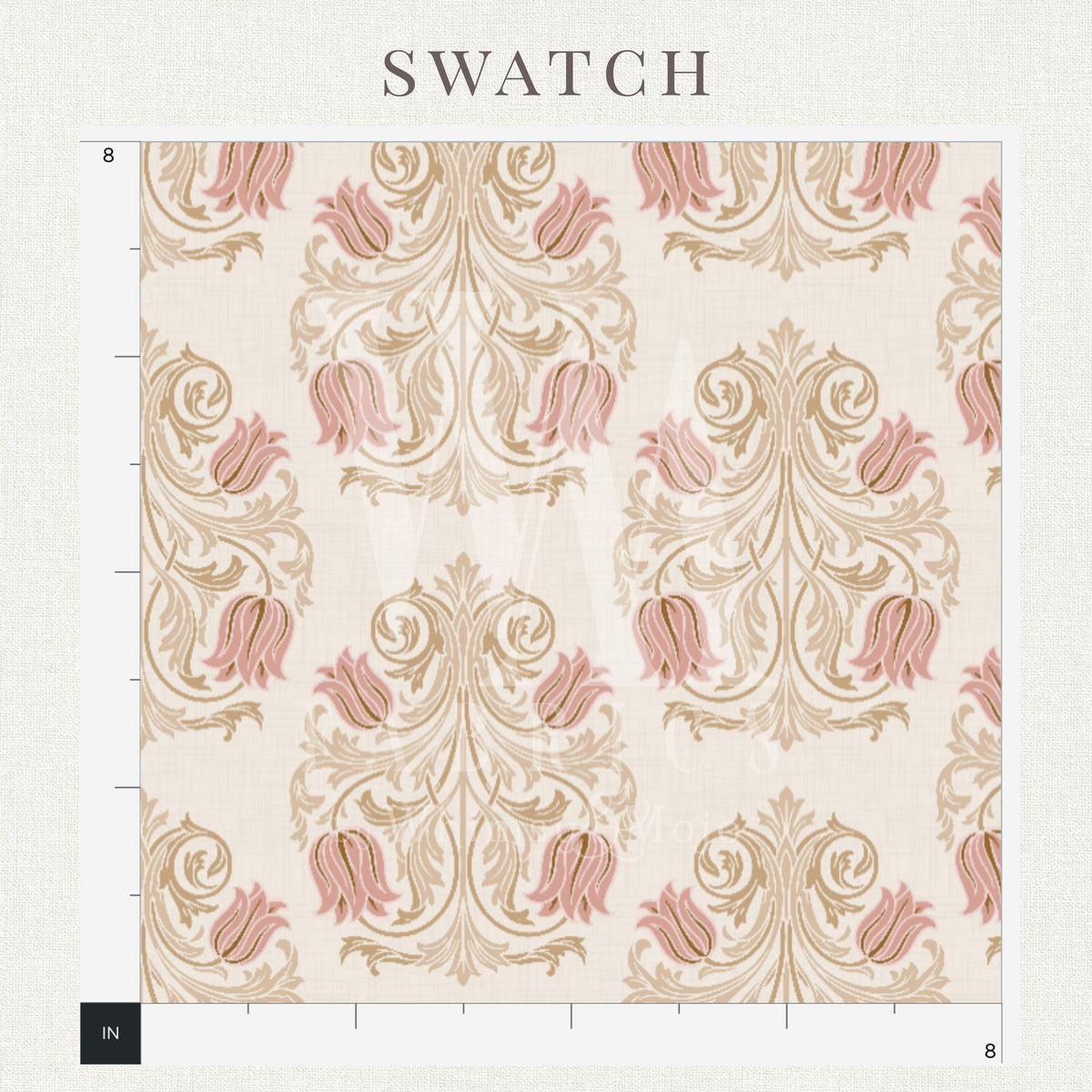Printed blush William Morris–inspired floral pattern on heritage blush floral fabric