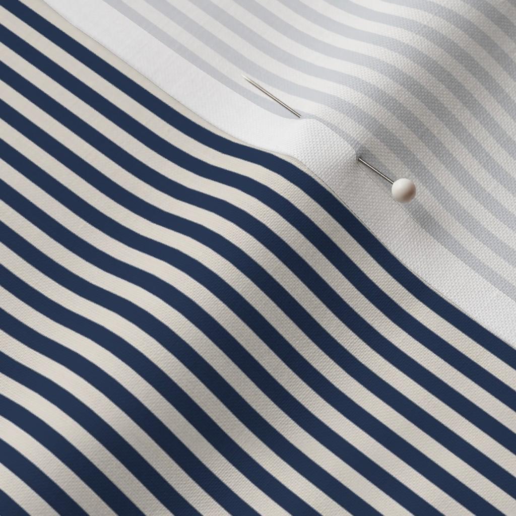 Navy & Cream candy stripe quilting cotton close-up – 1/8 inch deep navy and creamy off-white ticking stripe fabric by the yard