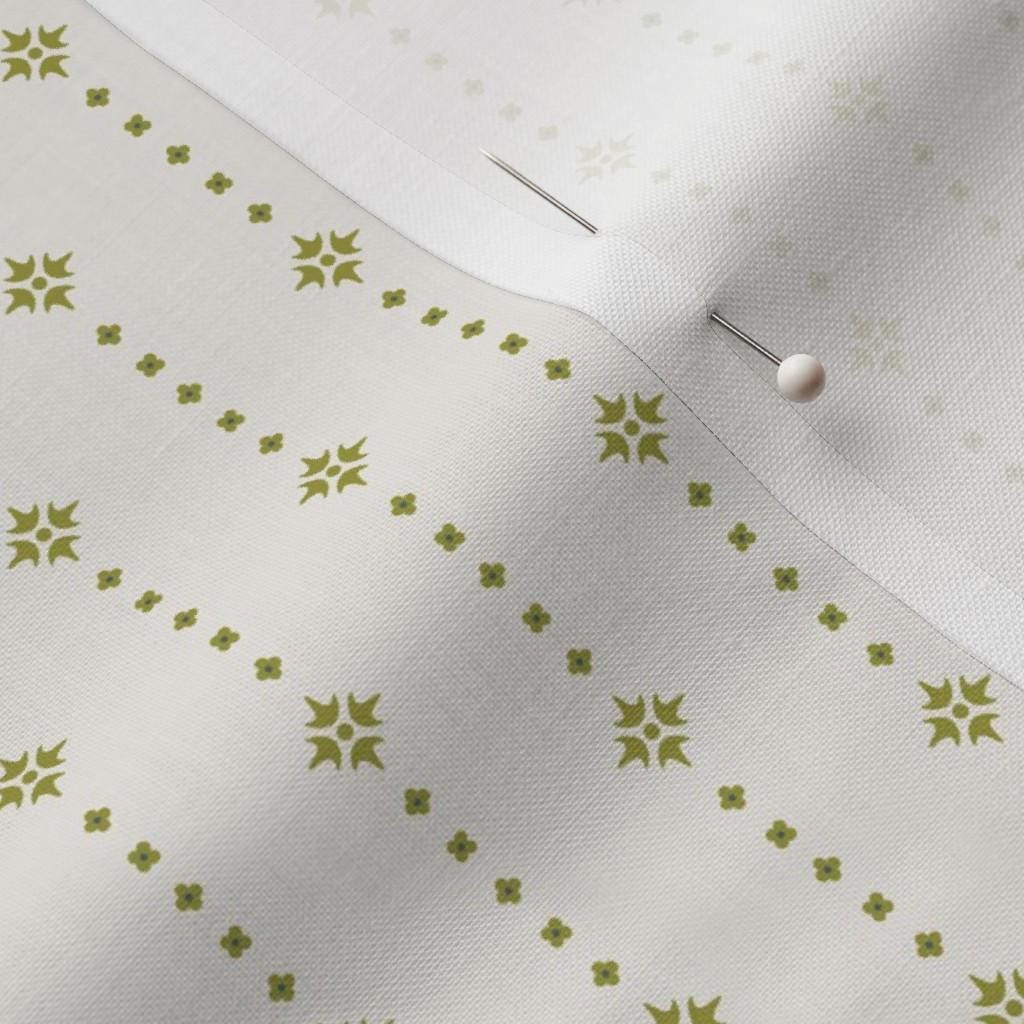 Golden Olive ditsy star stripe fabric close-up – golden olive star stripe on ivory quilting cotton fabric by the yard