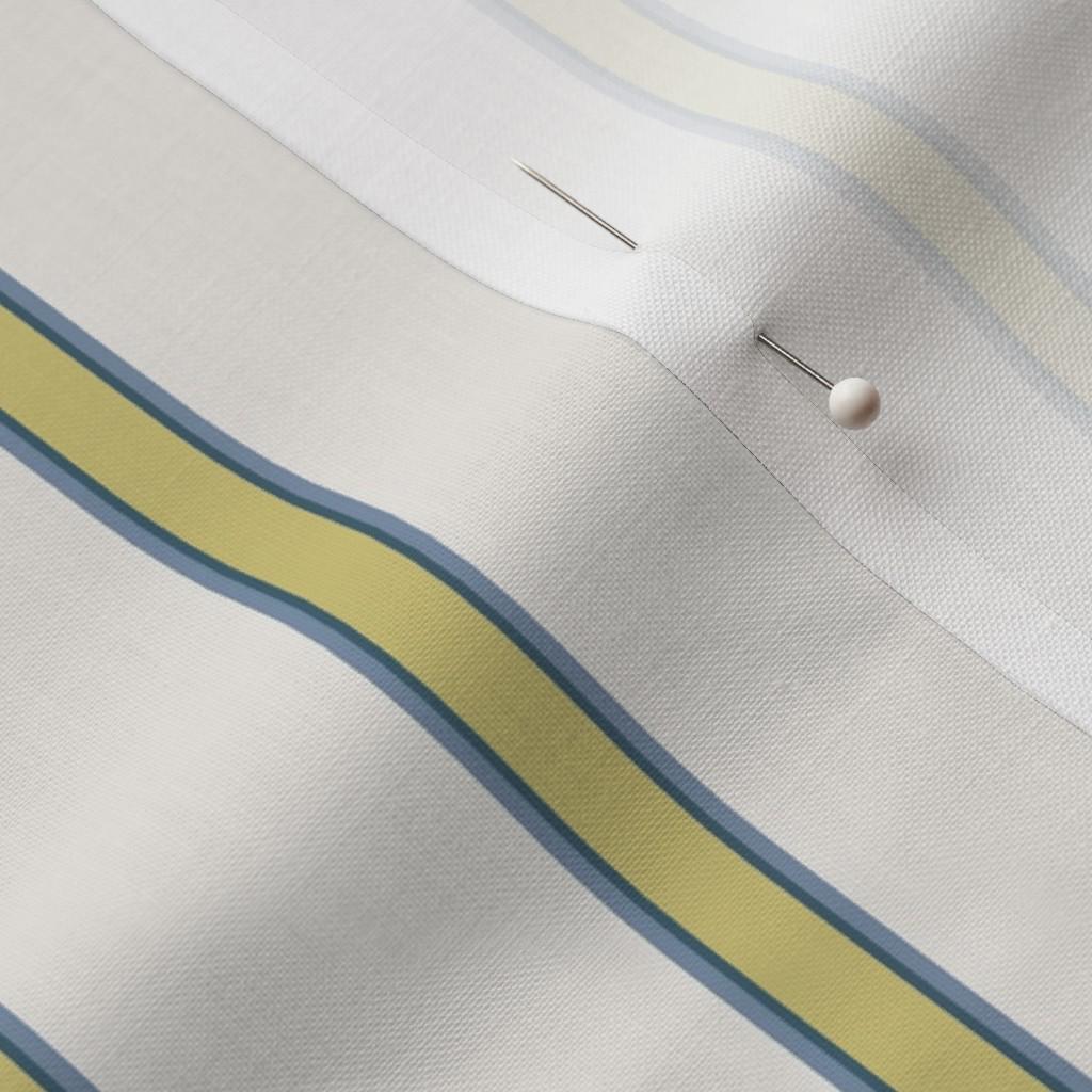 Green & Blue heritage stripe fabric close-up – soft green and blue pinstripe on cream quilting cotton fabric by the yard