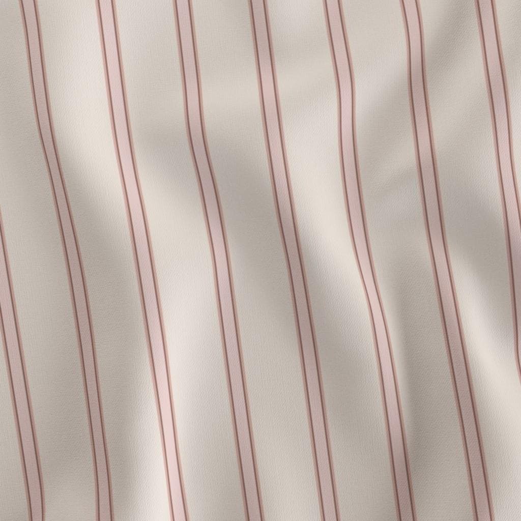 Blush & Cream heritage stripe fabric draped to show the soft hand and blush pinstripe on cream print