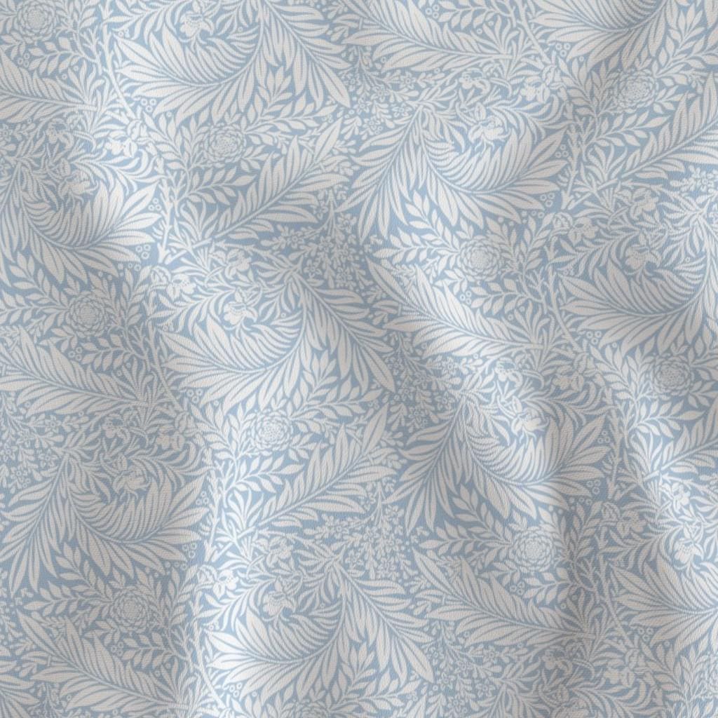 Light Blue Larkspur fabric showing the light blue William Morris Larkspur floral print on cotton quilting fabric