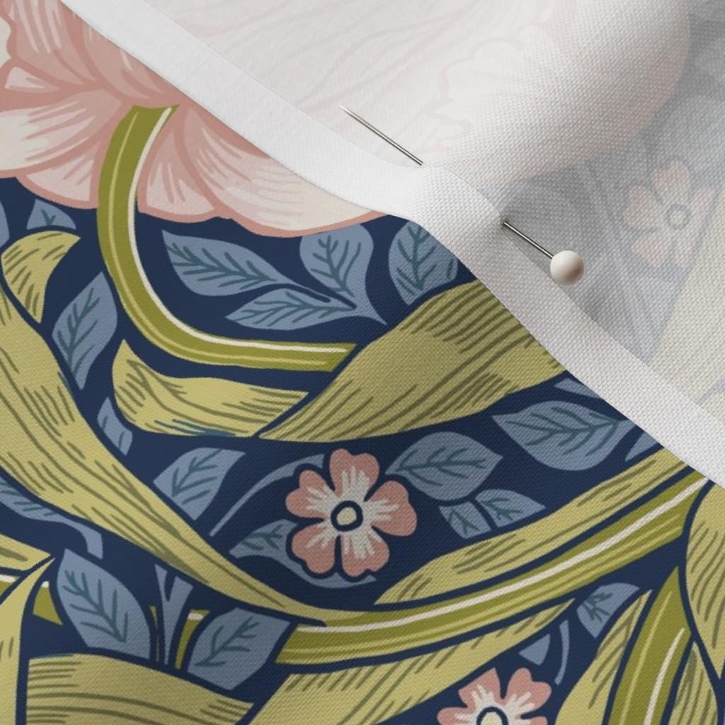 Dusky blue garden William Morris Pimpernel floral quilting cotton, printed pattern view