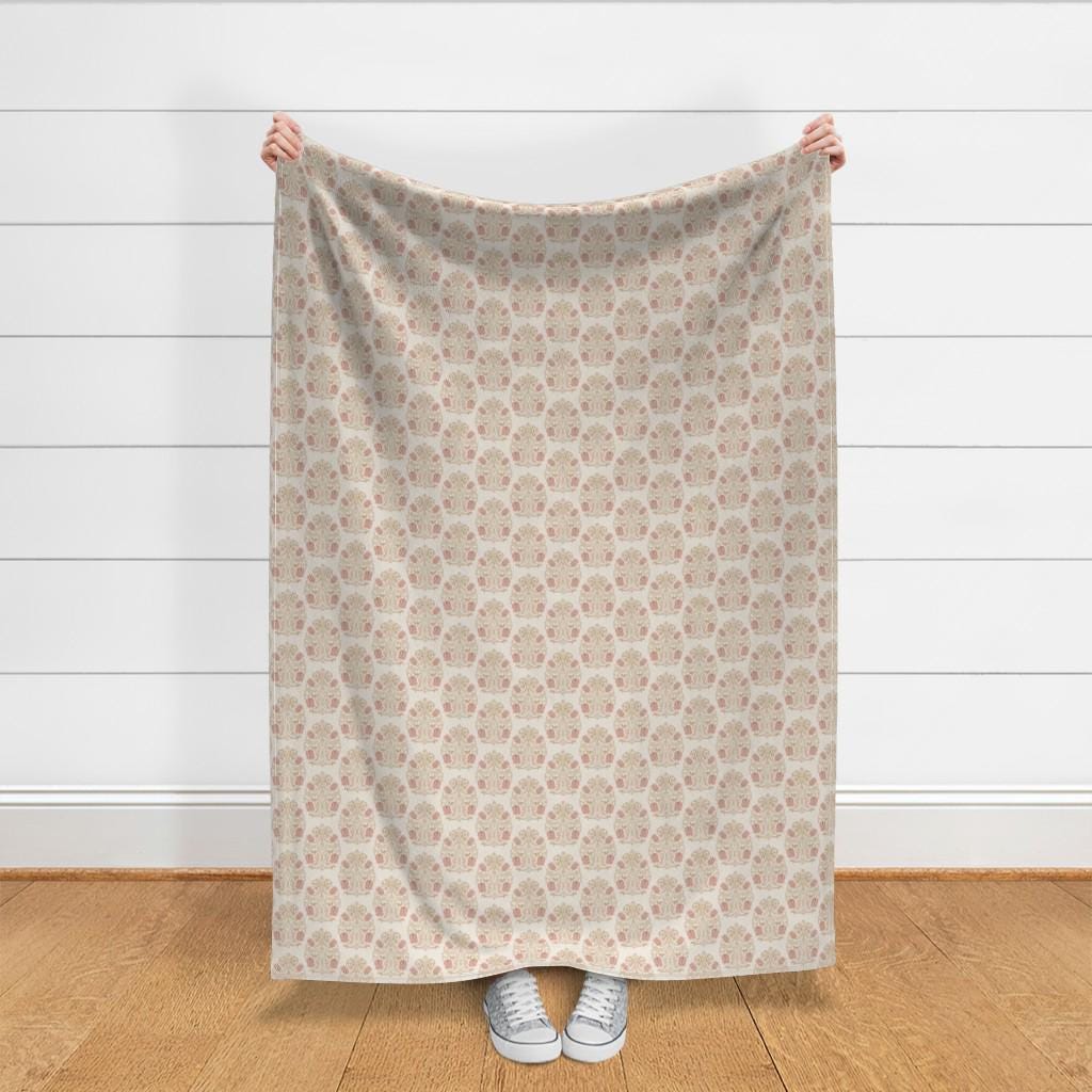 Quilting cotton in heritage blush floral fabric with blush William Morris–inspired floral design