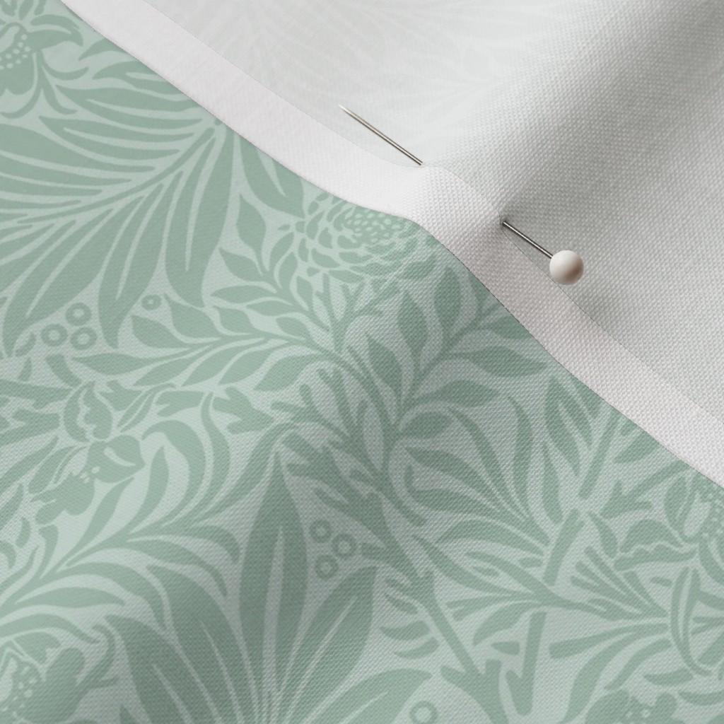 Soft Sage Larkspur fabric showing the sage green William Morris Larkspur print on cotton quilting fabric