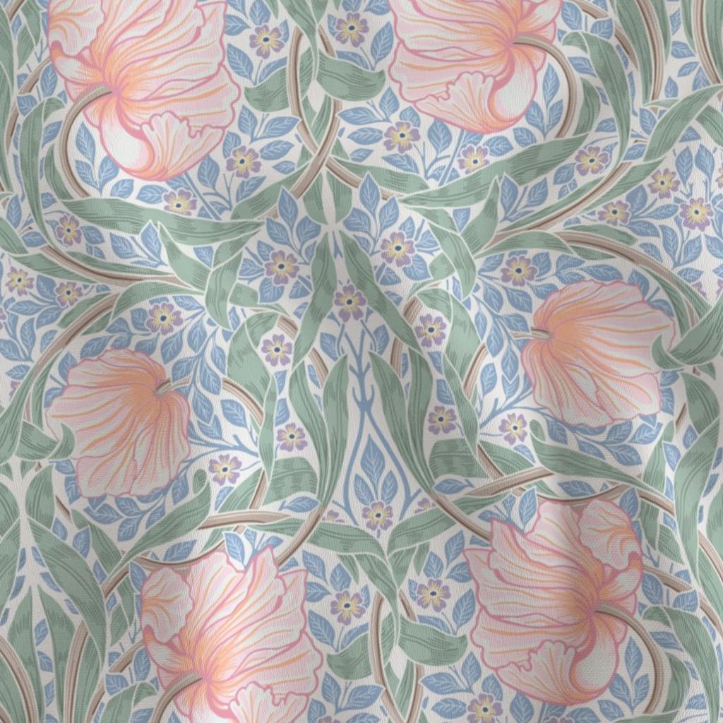 Blue, sage and pink William Morris Pimpernel floral quilting cotton fabric by the yard