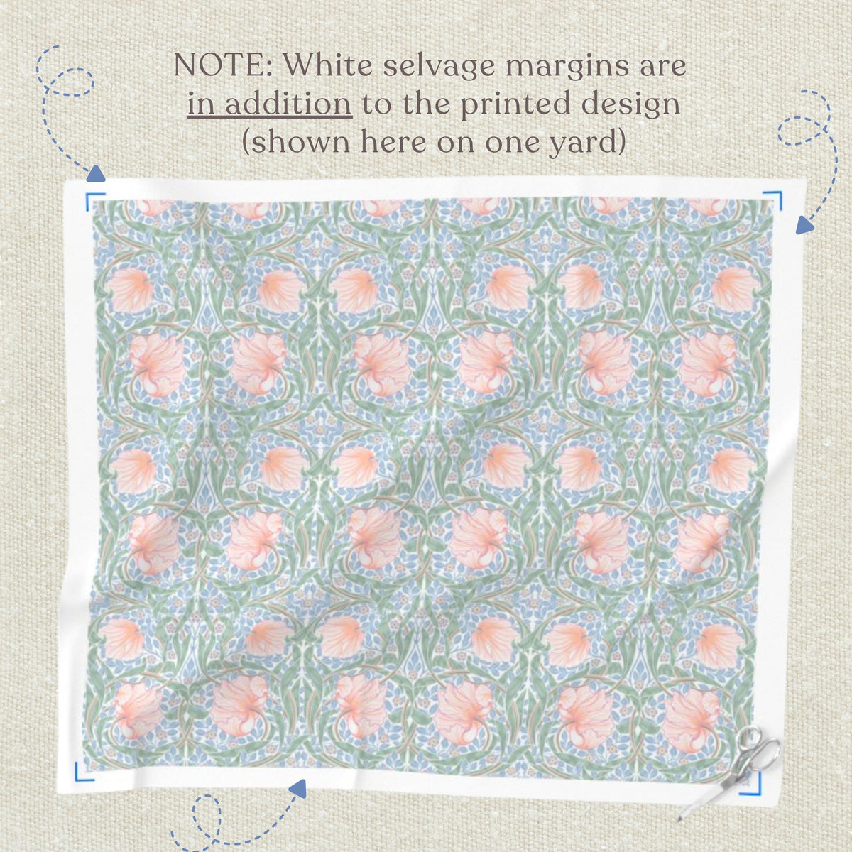 Blue, sage and pink William Morris Pimpernel quilting fabric print