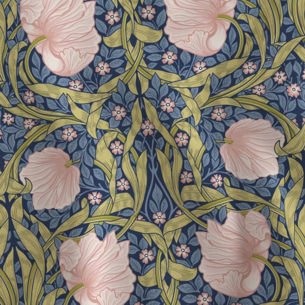 Dusky blue garden William Morris Pimpernel floral quilting cotton fabric by the yard
