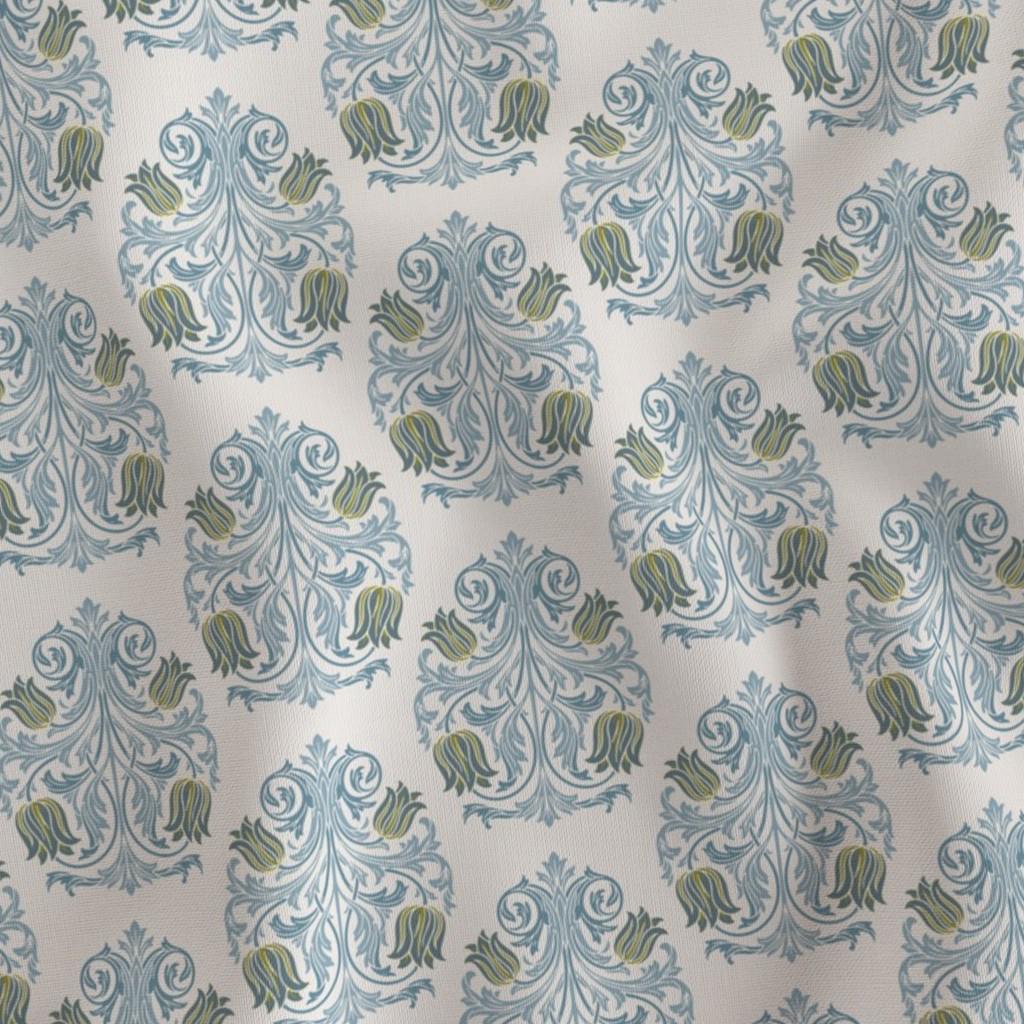 Blue & Green Tulip damask fabric – blue and green tulip damask quilting cotton fabric by the yard