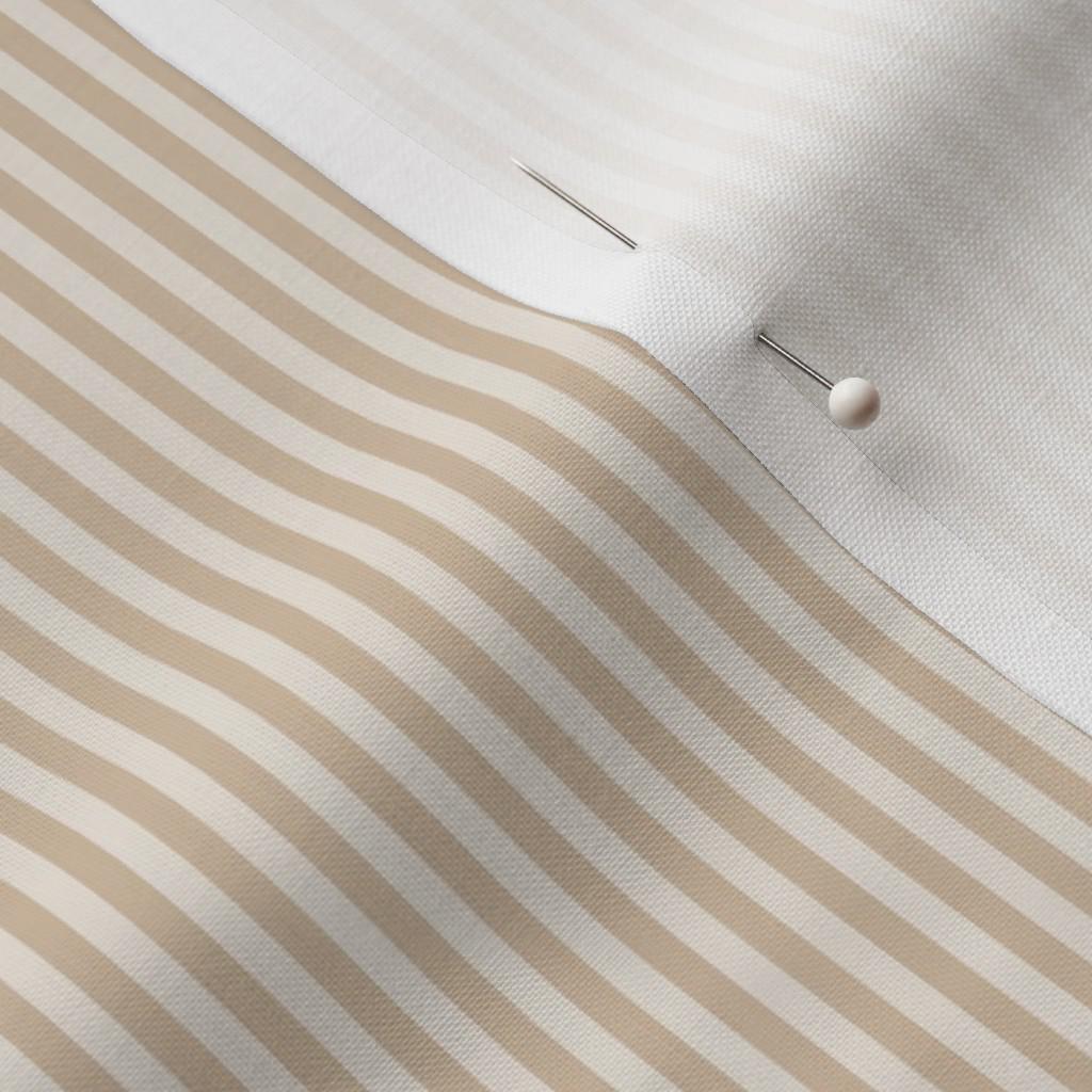Warm Beige candy stripe quilting cotton close-up – 1/8 inch warm beige and cream ticking stripe fabric by the yard