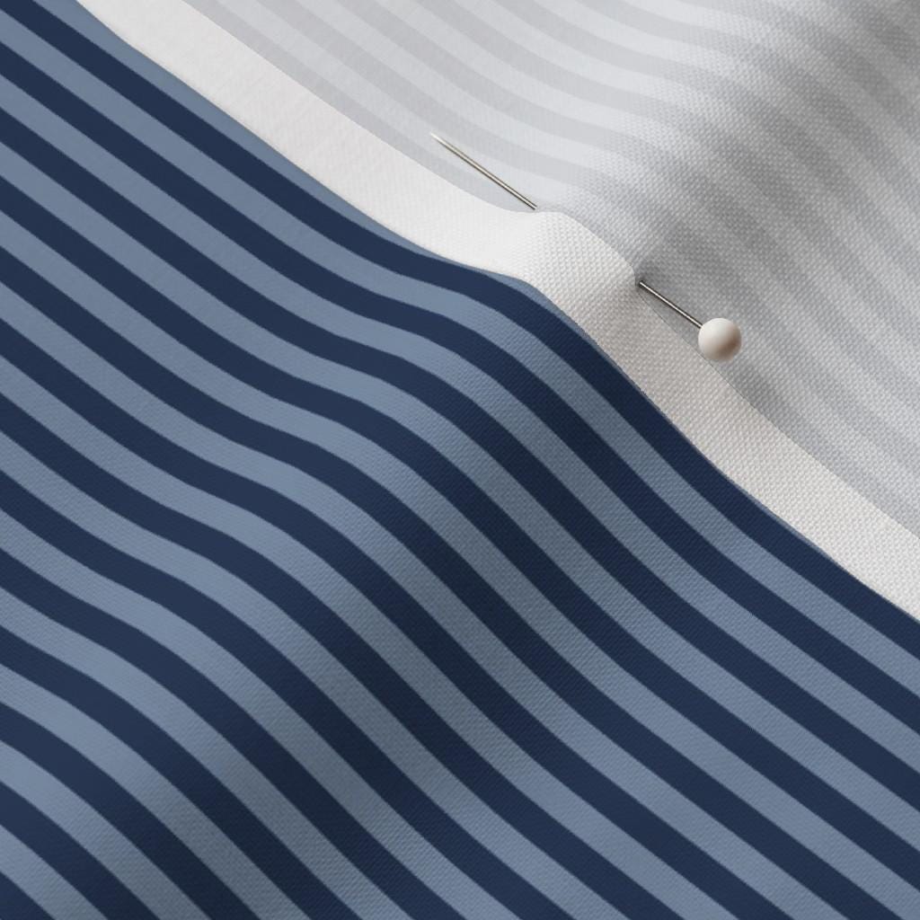 Navy & Dusty Blue candy stripe quilting cotton close-up – 1/8 inch deep navy and dusty blue ticking stripe fabric by the yard