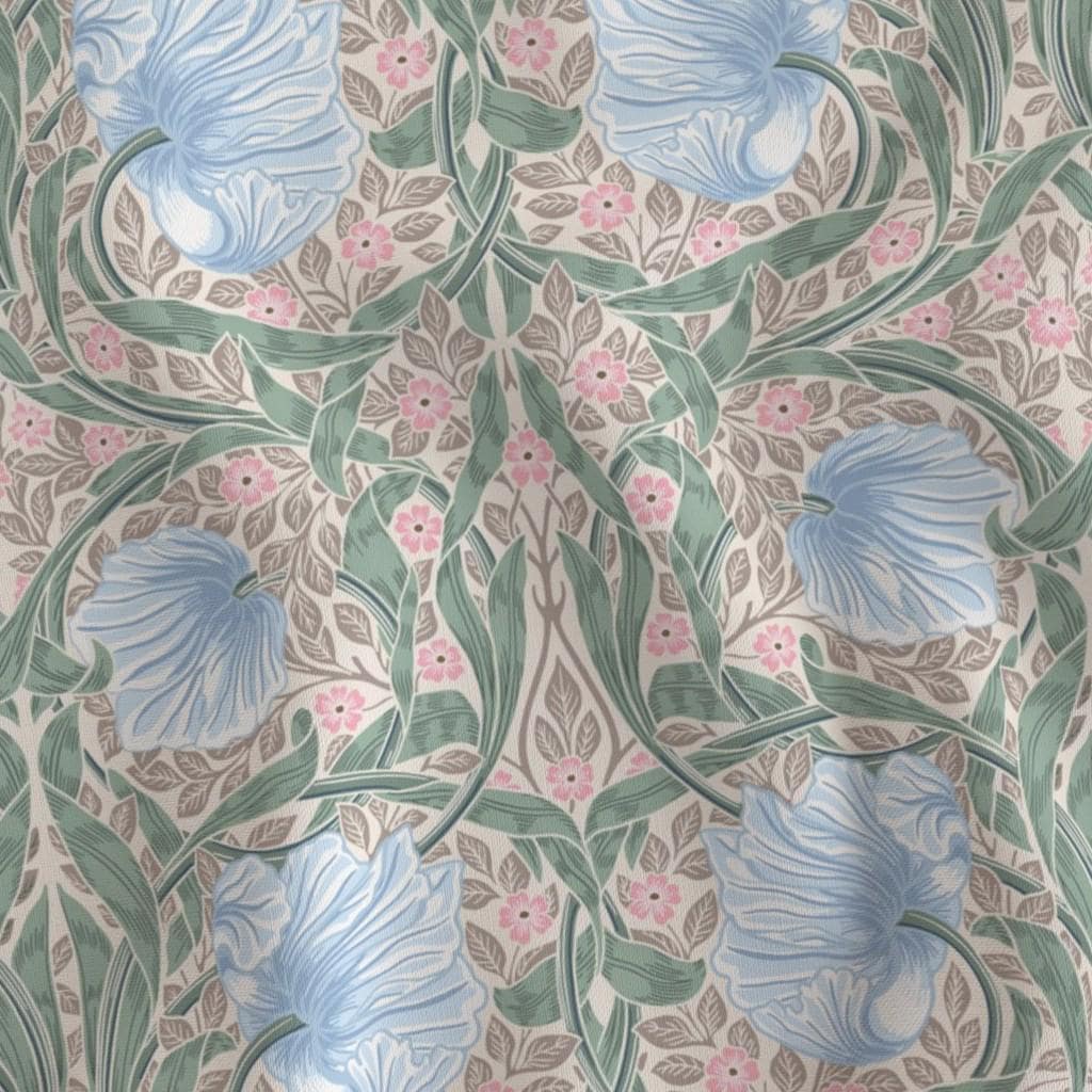 Blue, sage and beige William Morris Pimpernel floral quilting cotton fabric by the yard