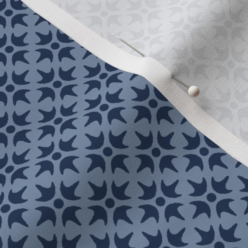 Navy & Dusty Blue Thistle Star fabric showing the navy and dusty blue geometric lattice print on cotton quilting fabric