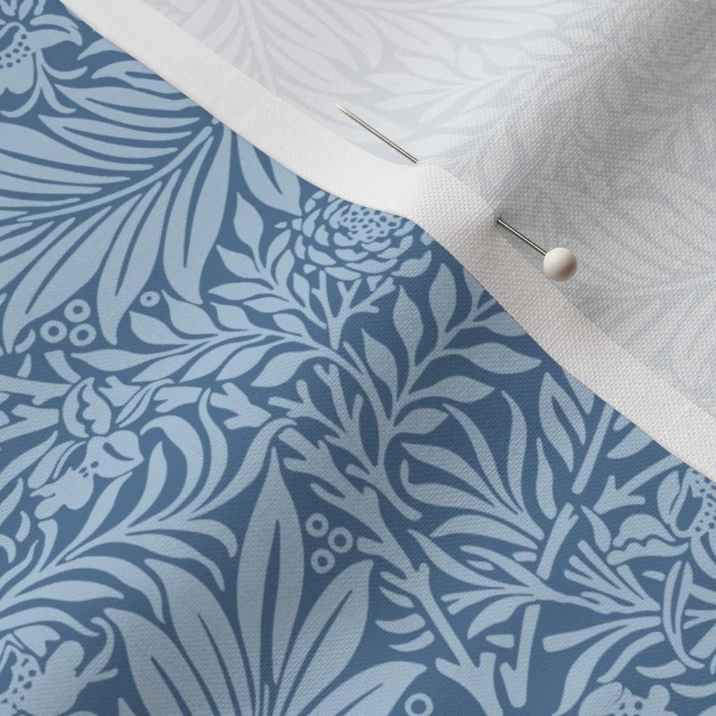 Dusty Blue Larkspur fabric showing the dusty blue William Morris Larkspur floral print on cotton quilting fabric