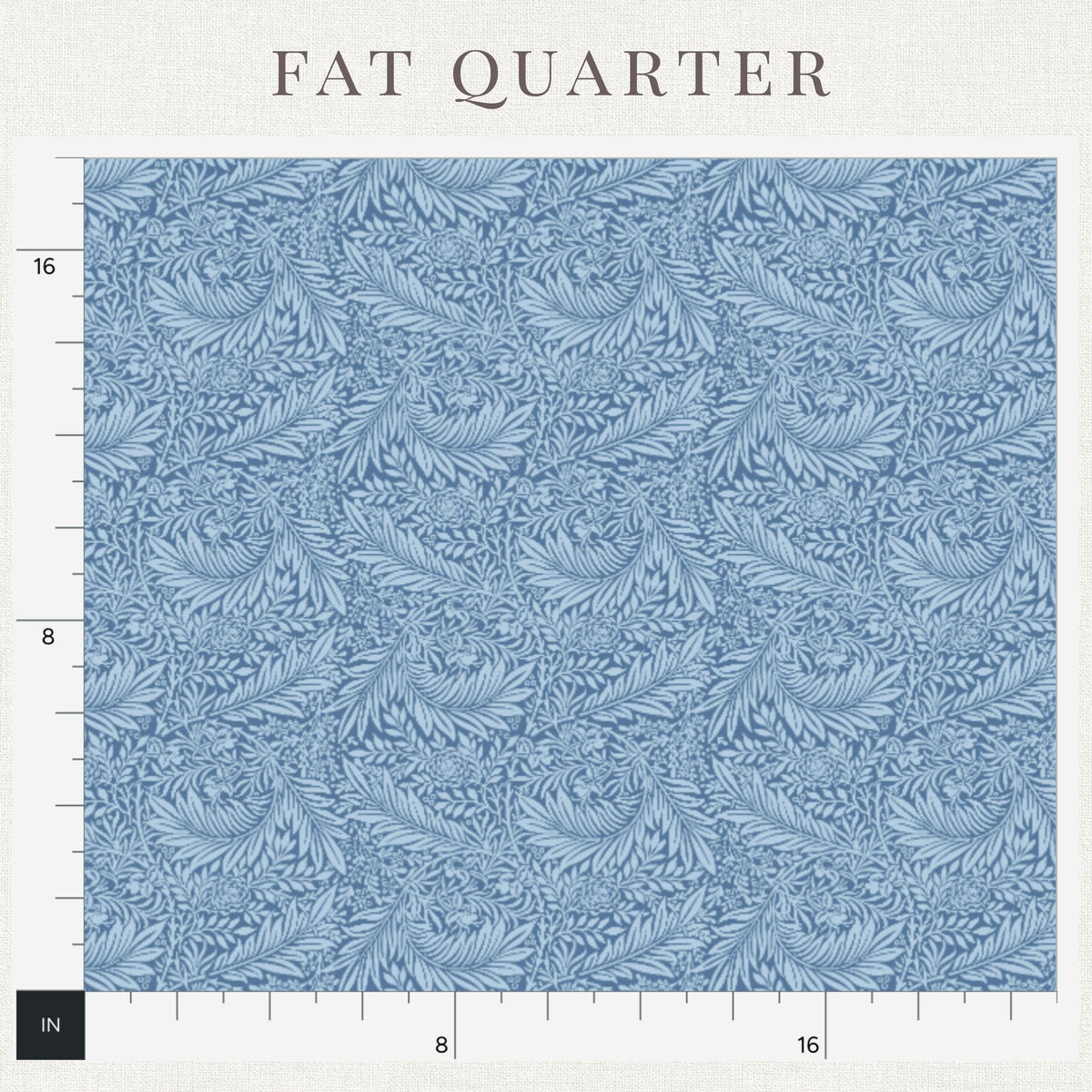 Printed dusty blue William Morris Larkspur floral pattern on dusty blue Larkspur fabric