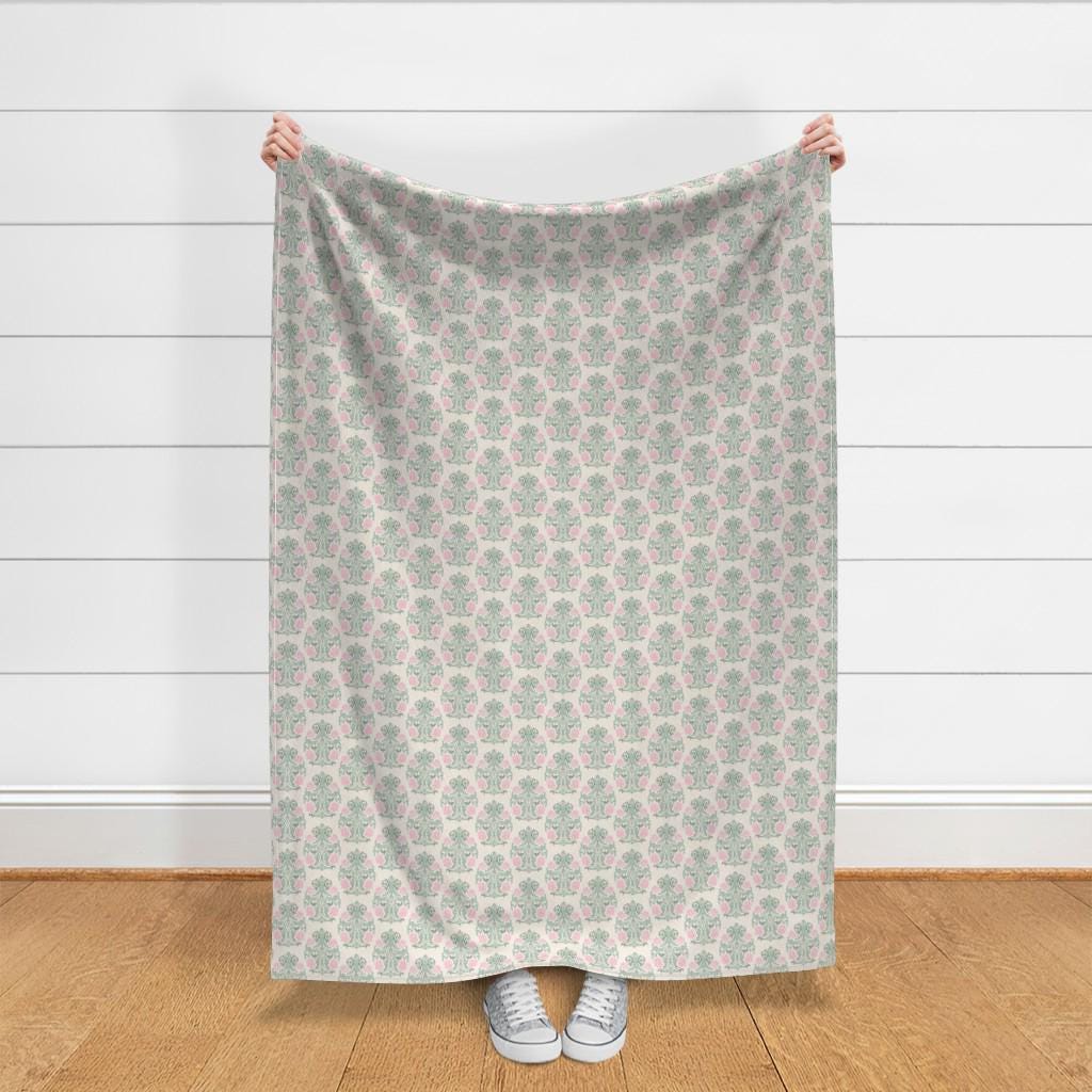 Blush & Sage damask fabric, 100% cotton yardage and fat quarters