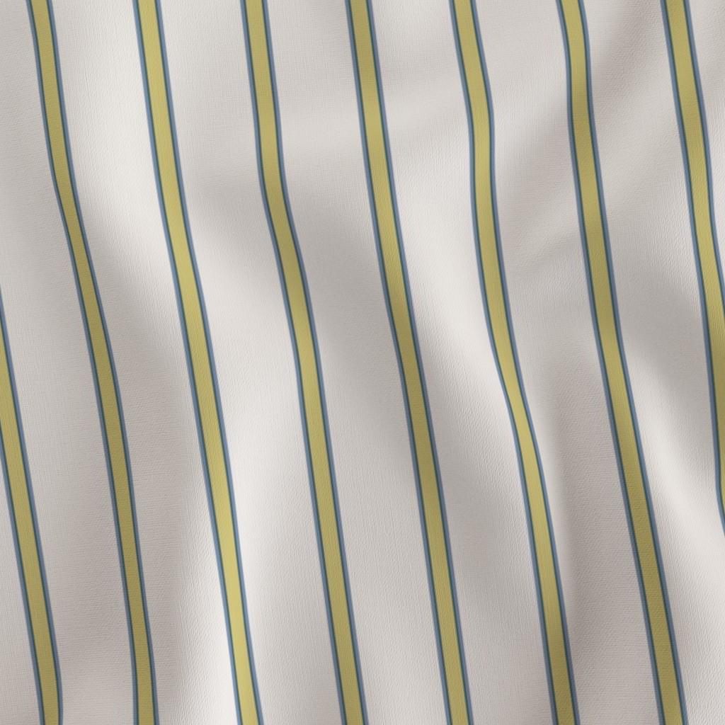 Green & Blue heritage stripe fabric draped to show the soft hand and soft green and blue pinstripe on cream print