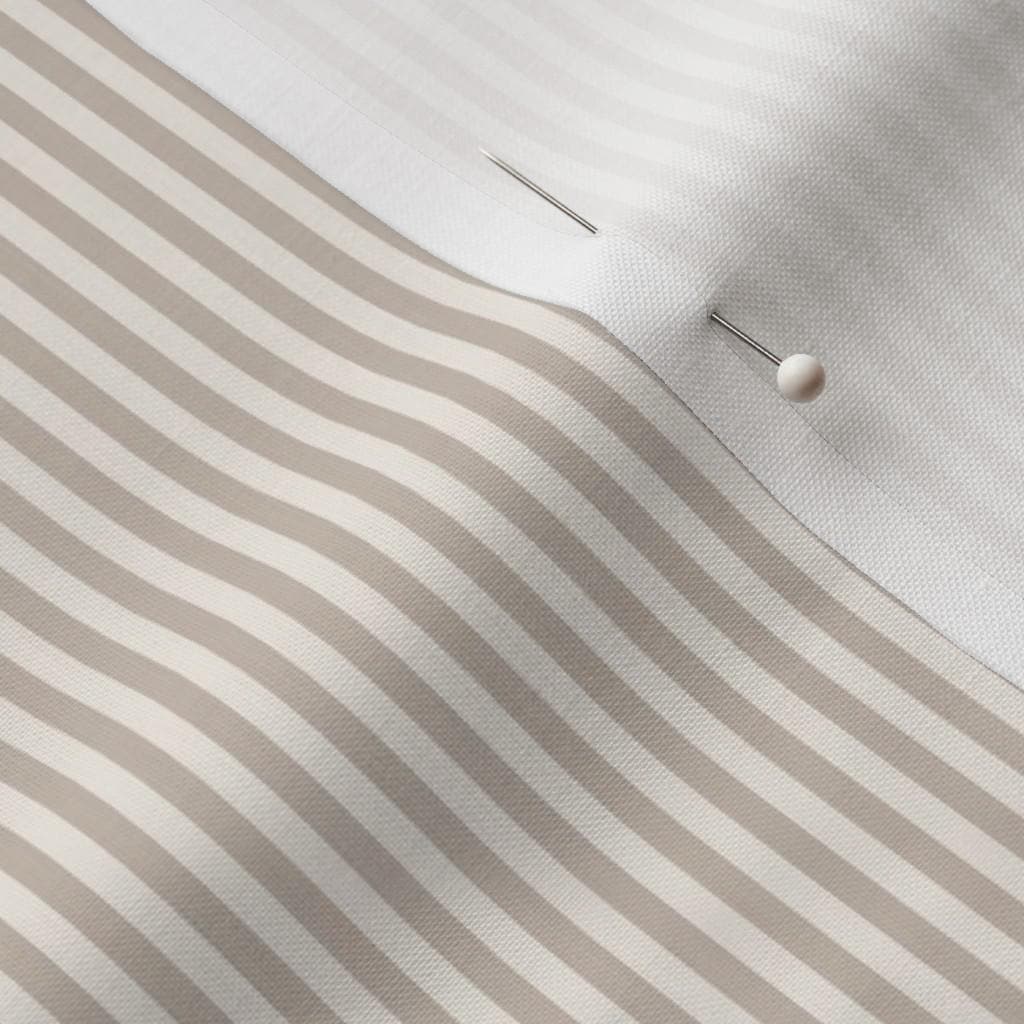 Greige candy stripe quilting cotton close-up – 1/8 inch greige and cream ticking stripe fabric by the yard