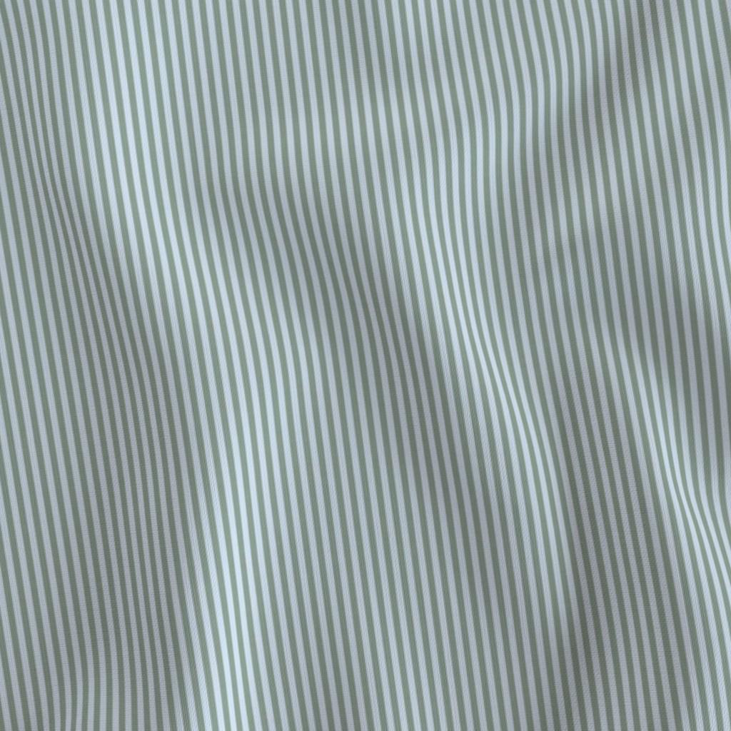 Sage & Blue Tonal 1/8 inch candy stripe fabric draped to show the soft hand and fine tonal sage green and light blue stripe
