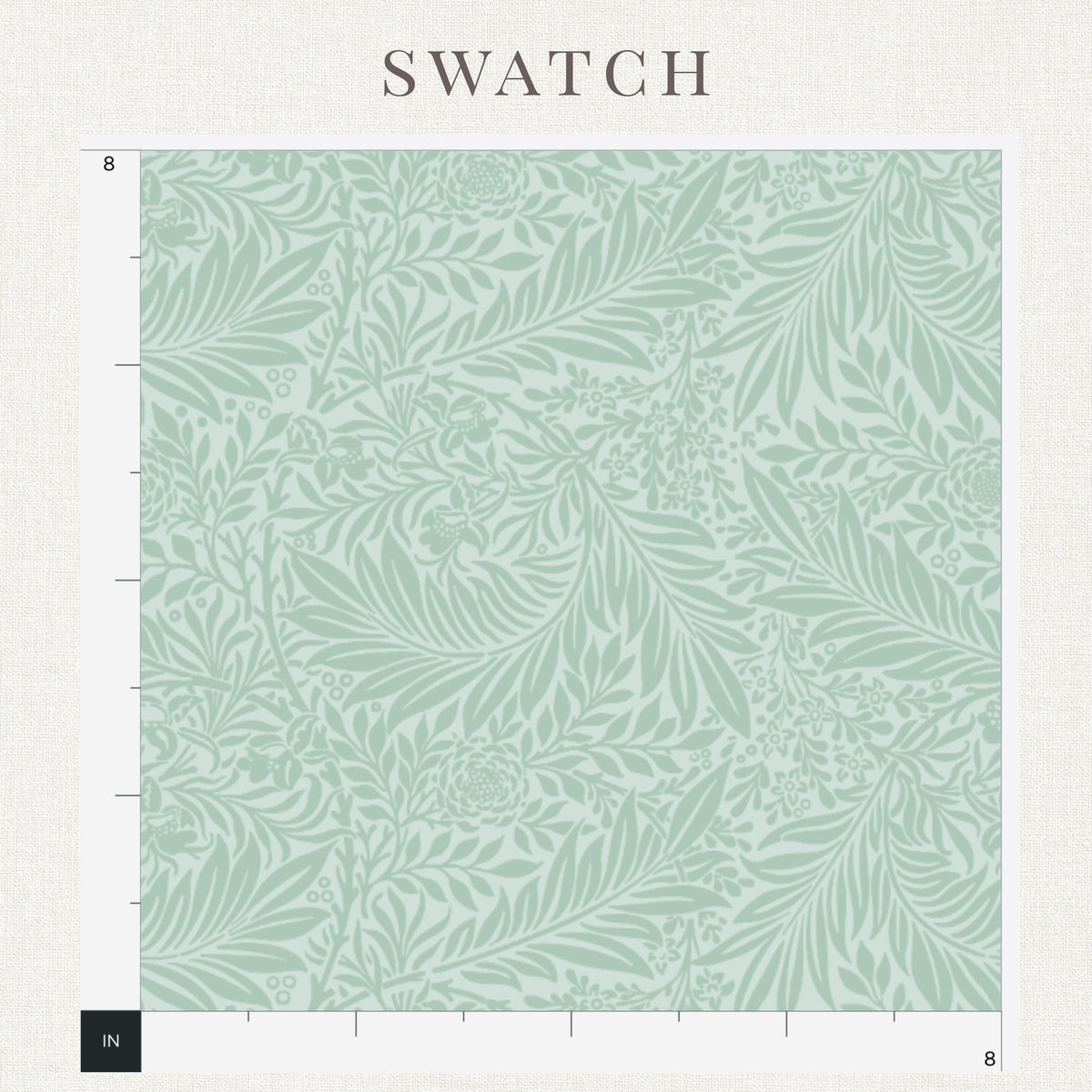 Sage green William Morris Larkspur print detail on soft sage Larkspur fabric