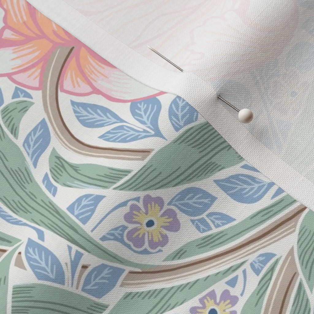 Blue, sage and pink William Morris Pimpernel floral quilting cotton, printed pattern view