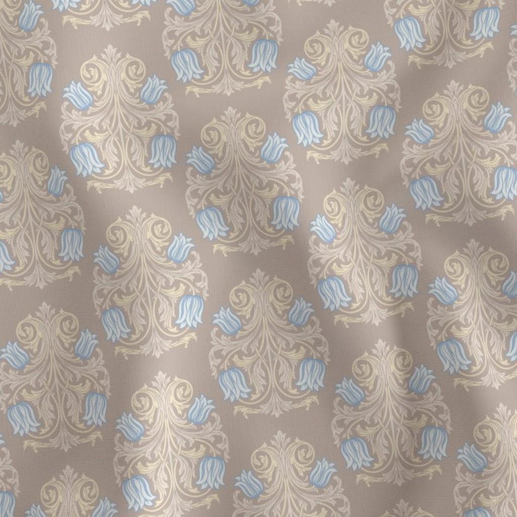 Taupe & Blue damask fabric – taupe and blue botanical damask quilting cotton fabric by the yard