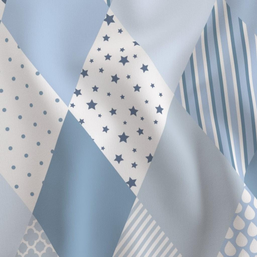 Blue diamond quilt fabric with stripes, stars, dots and geometric nursery prints