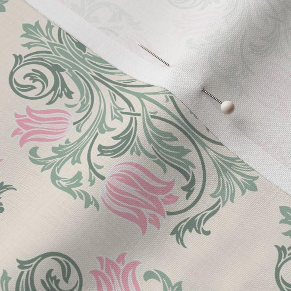 Blush & Sage damask fabric showing the blush and sage botanical damask print on cotton quilting fabric
